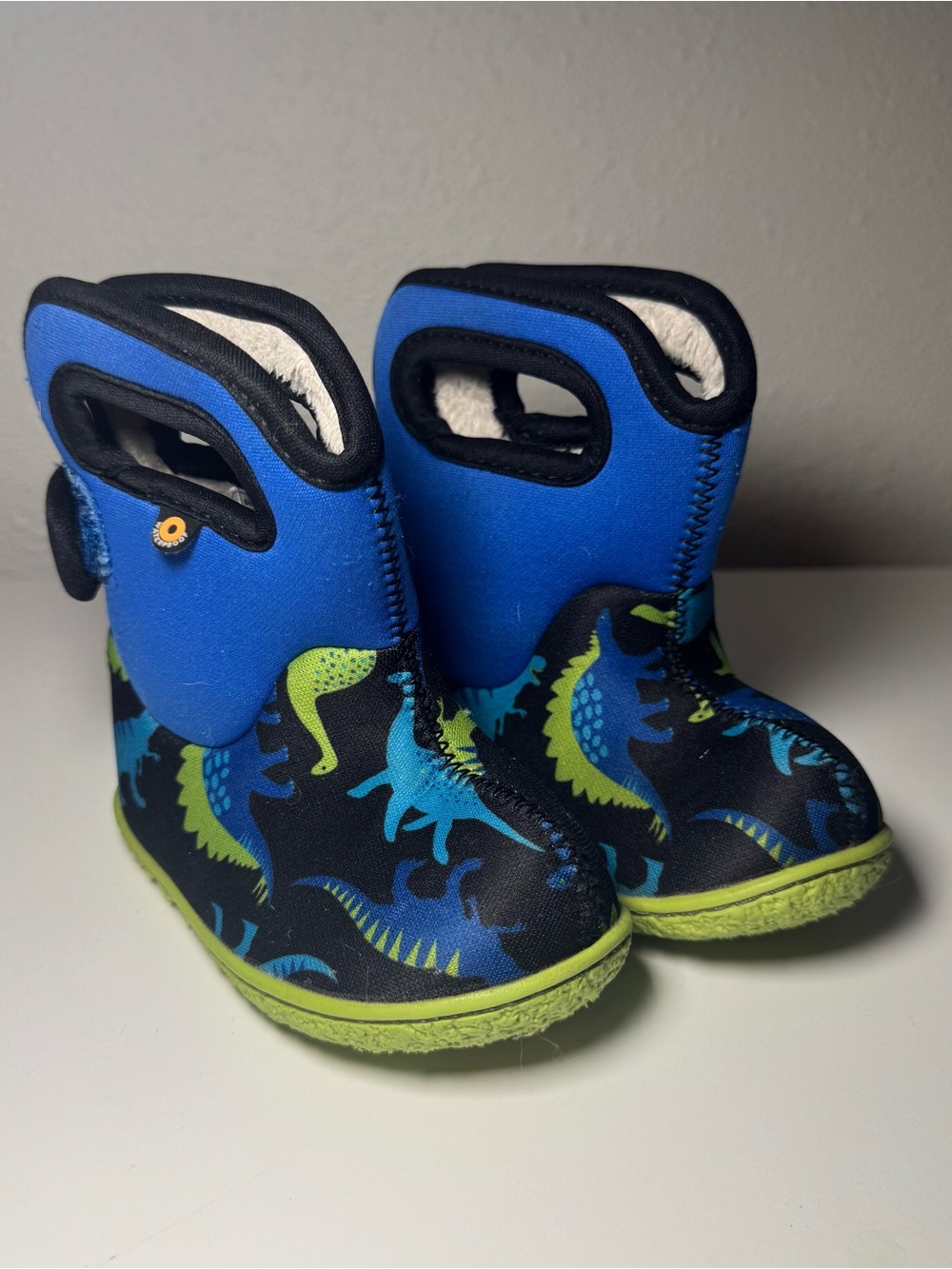Toddler 5c Bogs Blue & Green Dinosaur Fuzzy-lined Boots